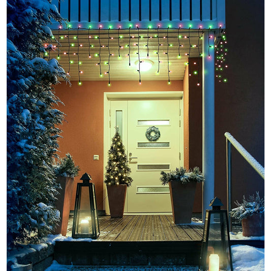 Christmas Green Wire Icicle Lights – Red & Green Incandescent, Icicle Style Mini Lights - 17 Feet, 300 Bulbs, Indoor & Outdoor Christmas Decorations