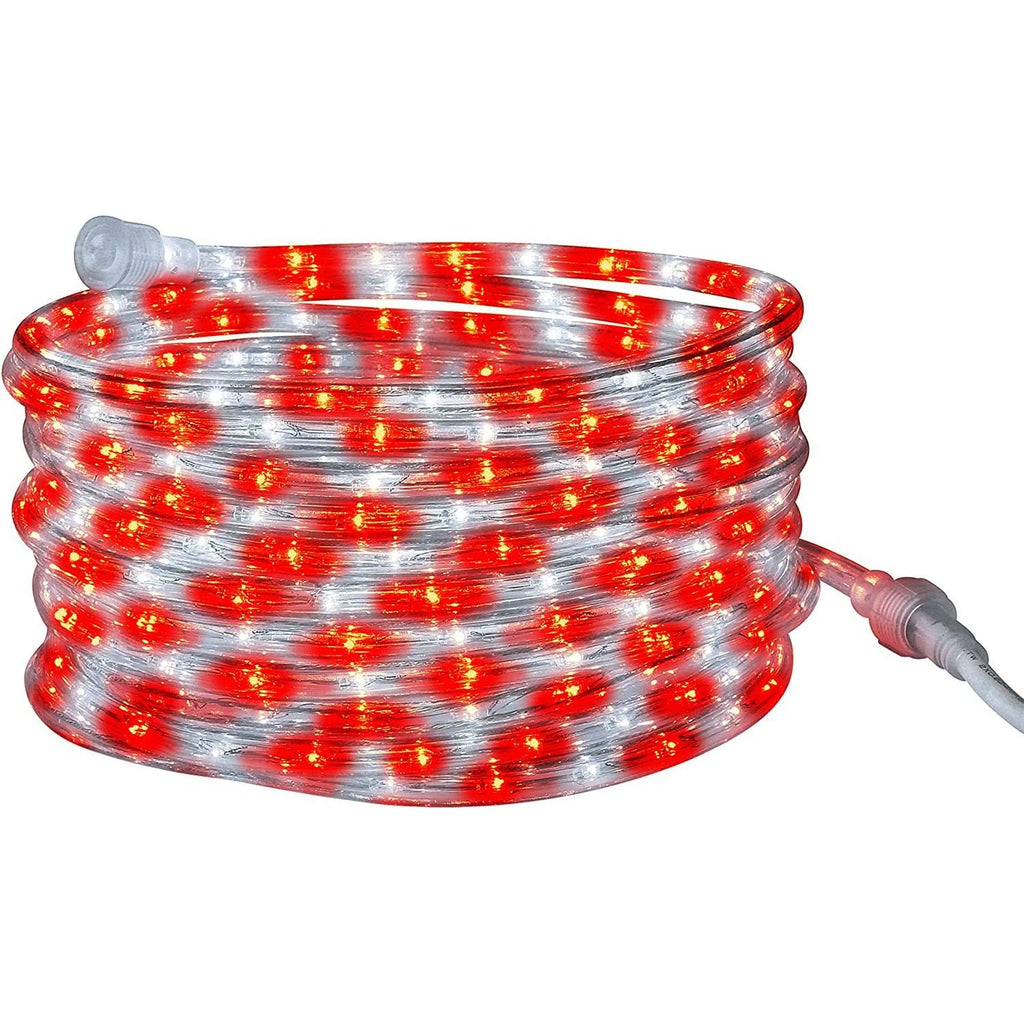 LED Rope Light Red & White - Candy Cane Peppermint Rope Lights for Indoor and Outdoor use, 24 Feet (7.3 m) - 10MM Diameter - 144 LED Long Life Bulbs Rope Tube Lights