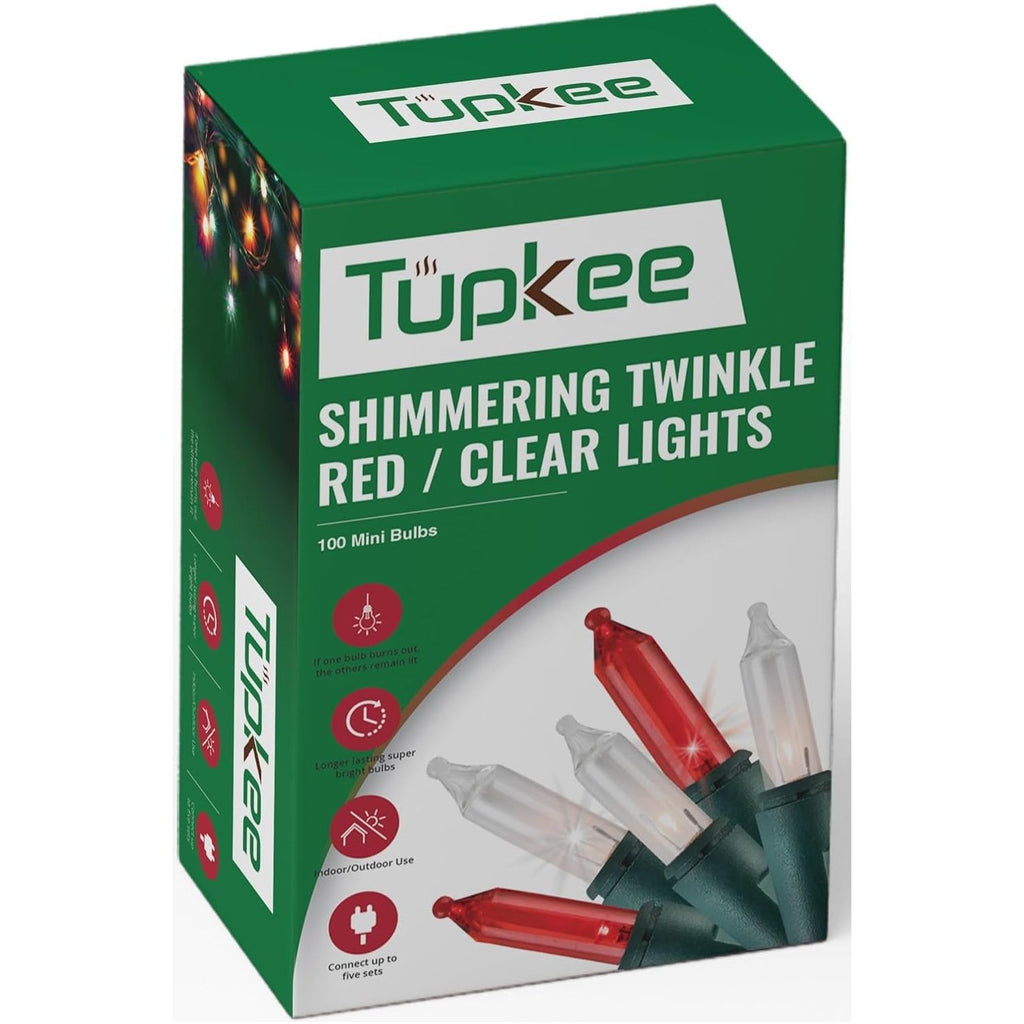 Christmas Random Shimmering Twinkle Lights - 12 of 100 Lights Twinkle – Indoor Outdoor - 20.5 Feet Light String, 100 Red & Clear Candy Cane Peppermint Bulbs - Christmas Tree Holiday Decor Lights
