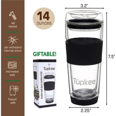 Tupkee Double Wall Glass Tumbler Replacement Sip Lid - for Hand Blown Glass Travel Mug, 14-Ounce & 8-Ounce, Black