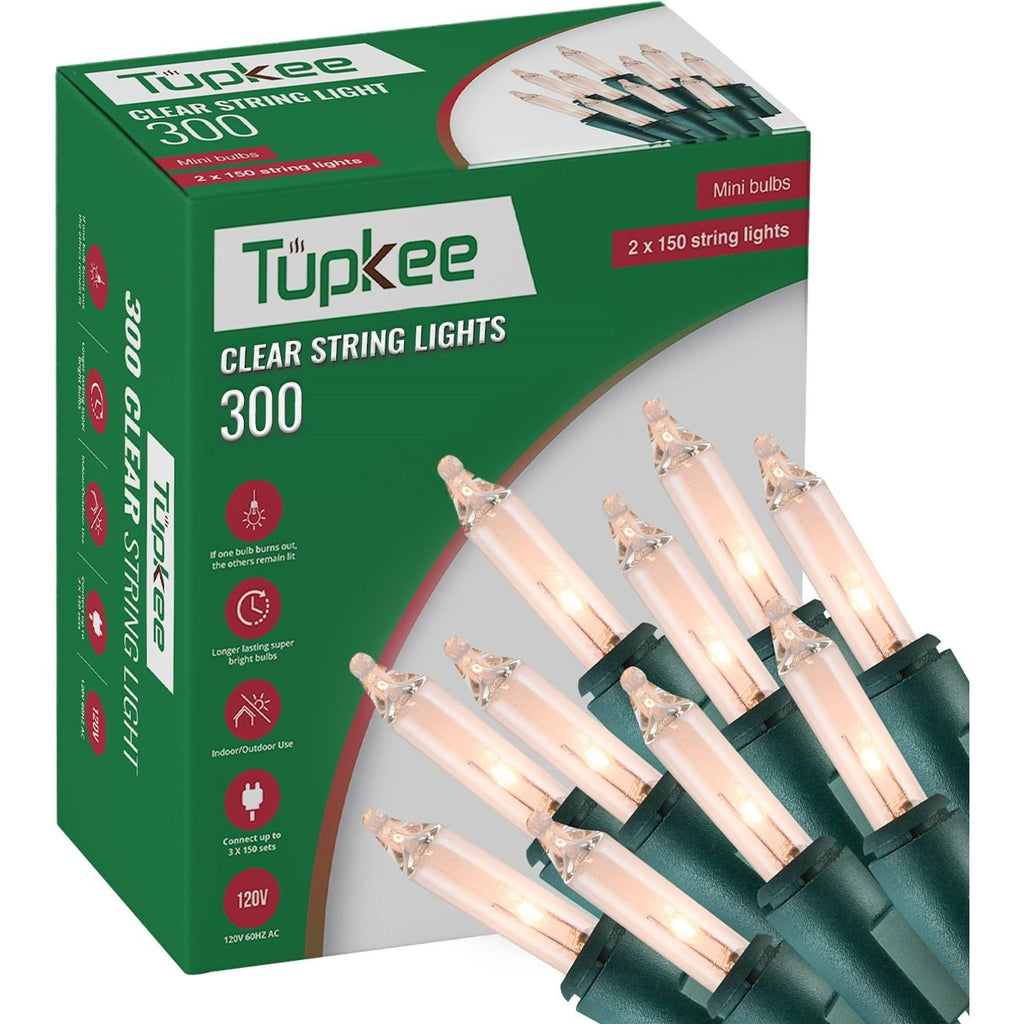 Christmas String Lights 300 Count - Incandescent Mini Clear Warm Chris –  Tupkee