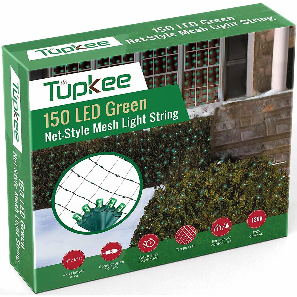 Christmas Light Net – 150 LED Green Mesh Lights - 4 ft x 6 ft – Outdoor / Indoor – Net Lights for Bushes, Hedges or Trees