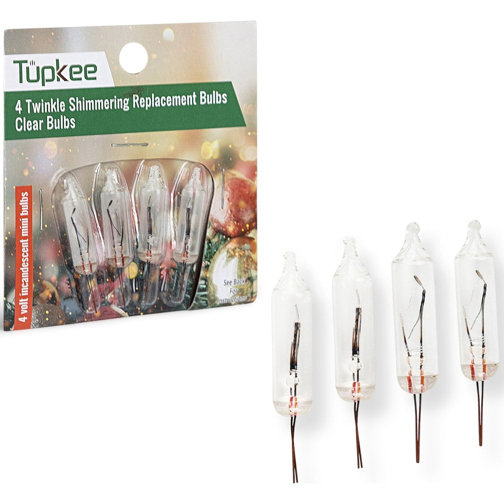 Christmas Replacement Bulbs for Shimmering Twinkle Lights – 4-Volt Clear Incandescent Mini Bulbs - 4 Bulbs per pkg