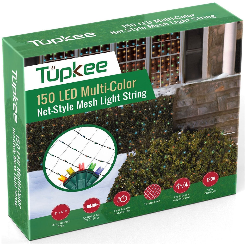 Tupkee Christmas Light Net – 150 LED Multi-Color Mesh Lights - 4 ft x 6 ft – Outdoor/Indoor – Net Lights for Bushes, Hedges or Trees